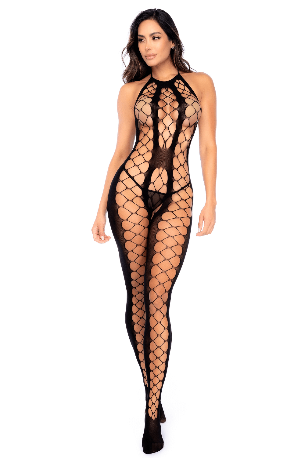 Bodystocking en résille noire échancrée
