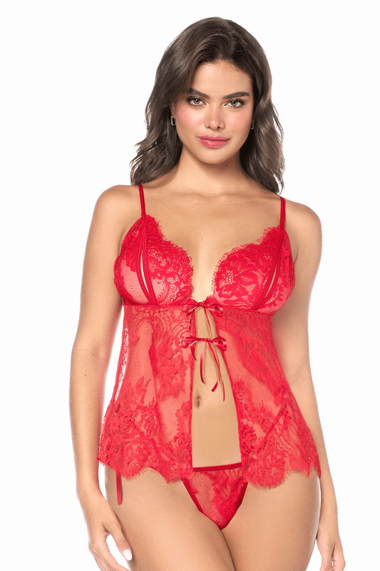 Babydoll espiègle avec string à nouer