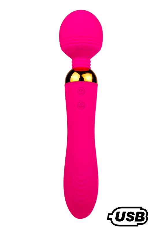 SHAKE Rose, Vibromasseur Wand USB en silicone médical avec 2 puissants moteurs indépendants · Coeur Ardent