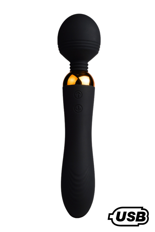 SHAKE Noir, Vibromasseur Wand USB en silicone médical avec 2 puissants moteurs indépendants · Coeur Ardent