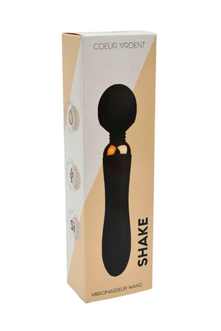 SHAKE Noir, Vibromasseur Wand USB en silicone médical avec 2 puissants moteurs indépendants