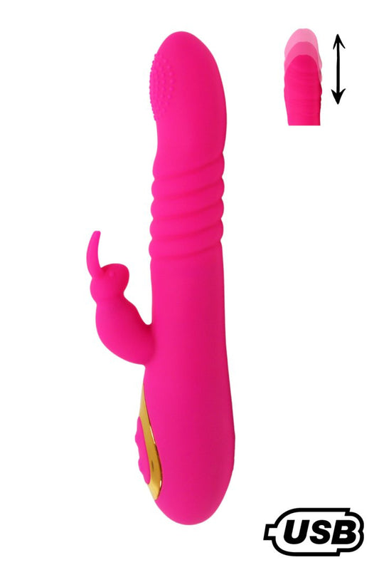TWIST 2 Rose, Vibromasseur Rabbit va-et-vient USB en silicone médical, doté de 18 modes de stimulation · Coeur Ardent