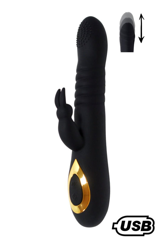 TWIST 2 Noir, Vibromasseur Rabbit va-et-vient USB en silicone médical, doté de 18 modes de stimulation · Coeur Ardent