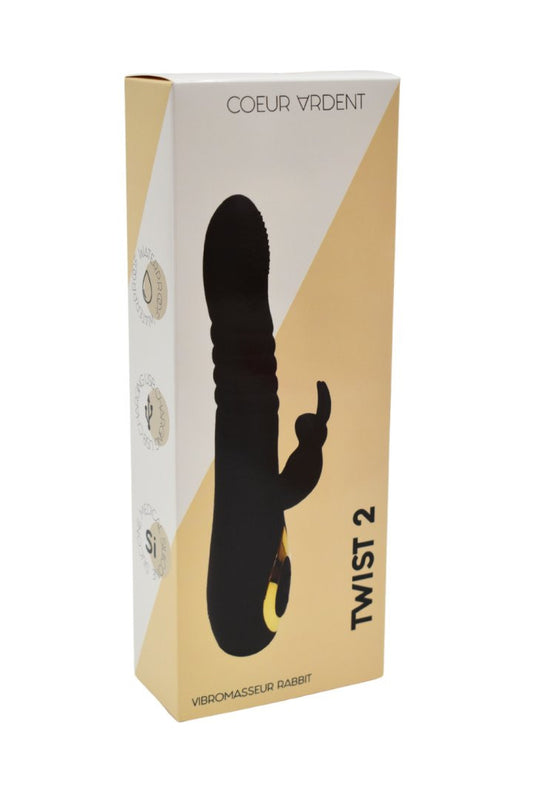 TWIST 2 Noir, Vibromasseur Rabbit va-et-vient USB en silicone médical, doté de 18 modes de stimulation · Coeur Ardent · vue 2
