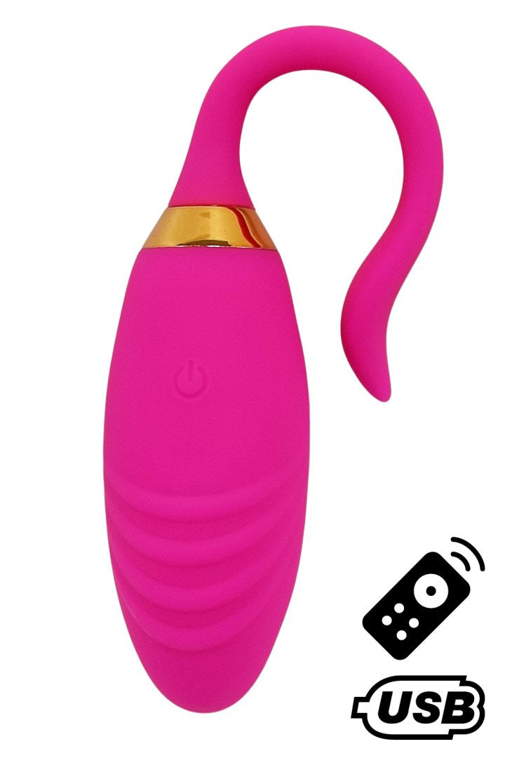 PLEASURE, Un Œuf vibrant USB avec télécommande, dans un silicone médical doux et rainuré