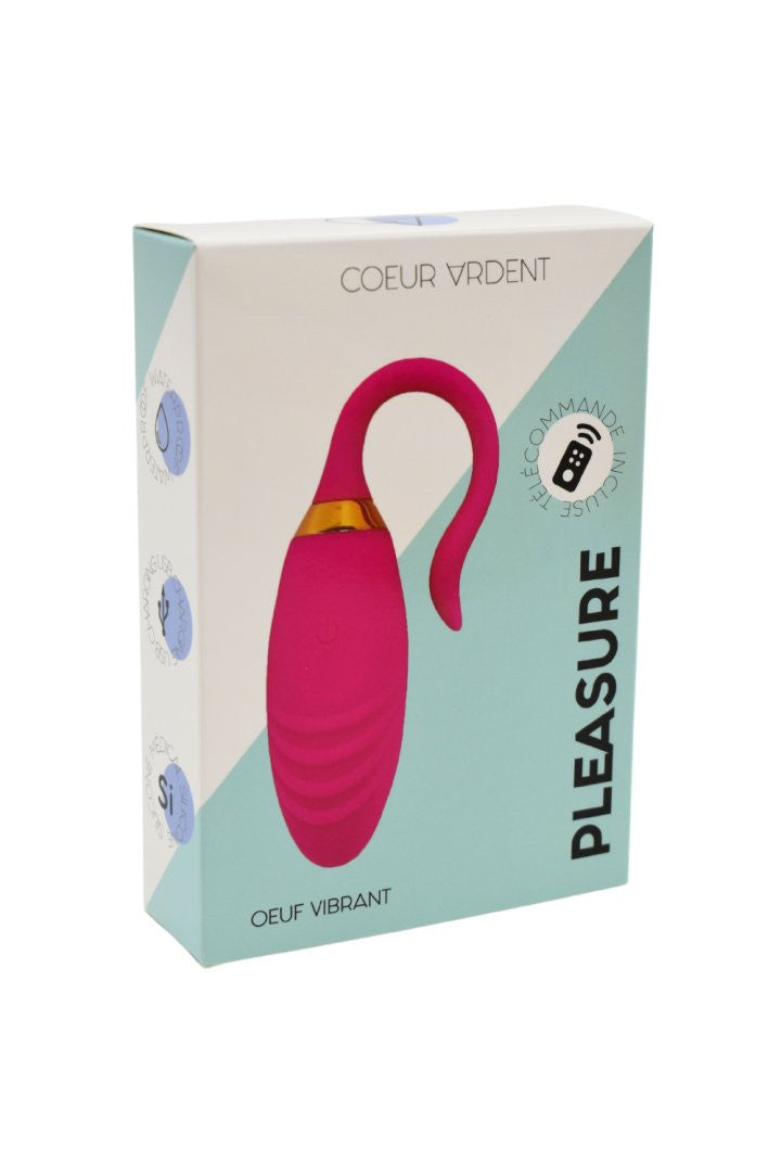 PLEASURE, Un Œuf vibrant USB avec télécommande, dans un silicone médical doux et rainuré