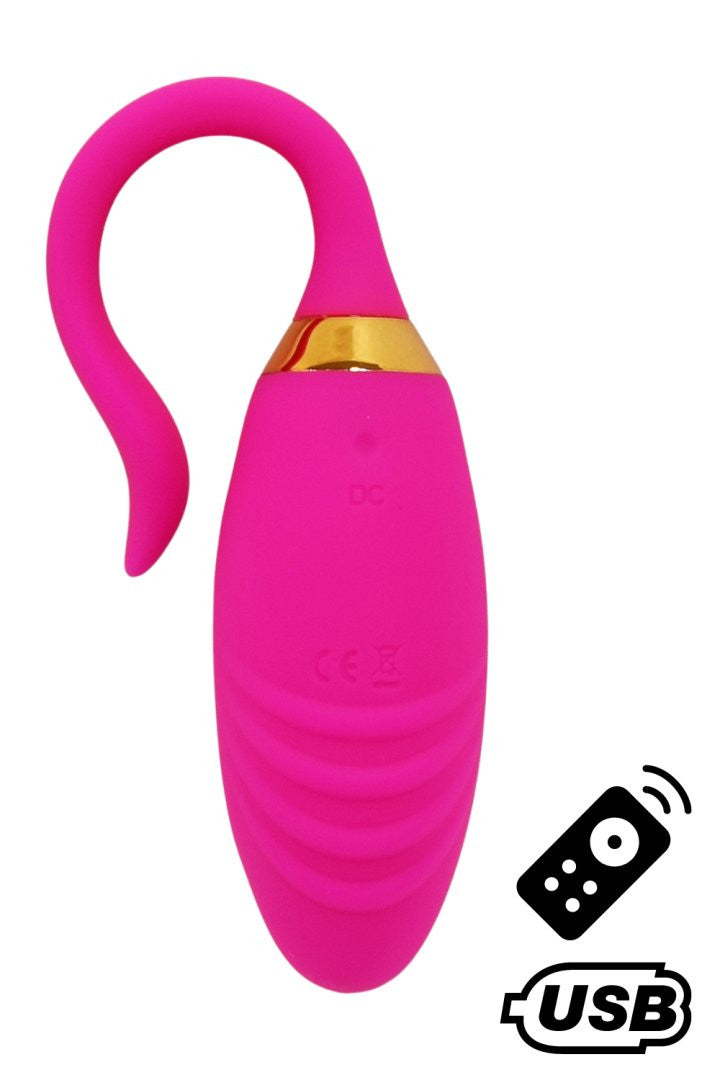 PLEASURE, Un Œuf vibrant USB avec télécommande, dans un silicone médical doux et rainuré