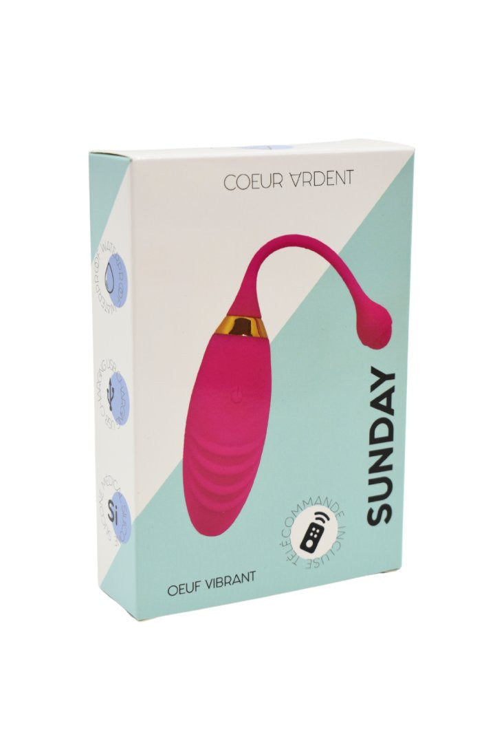 SUNDAY, Un Œuf vibrant USB avec télécommande, dans un silicone médical doux et rainuré