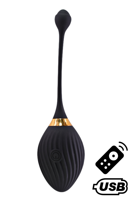 WAVE, Un Œuf vibrant noir USB avec télécommande, dans un silicone médical doux et lisse · Coeur Ardent