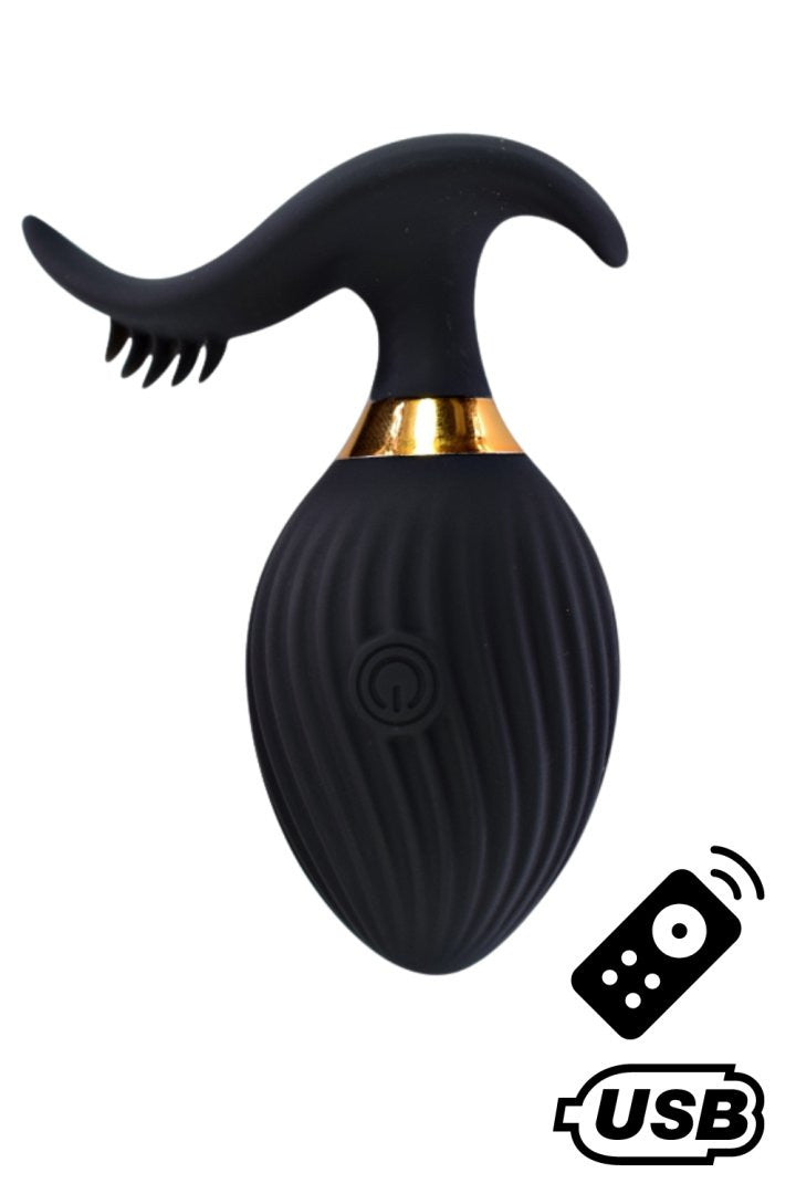WAVE , Un Œuf vibrant noir USB avec stimulation clitoridienne, doté d'une télécommande