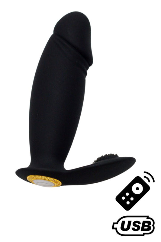 ACHILLE, Mini vibromasseur noir USB, forme pénis avec stimulation clitoridienne, avec télécommande
