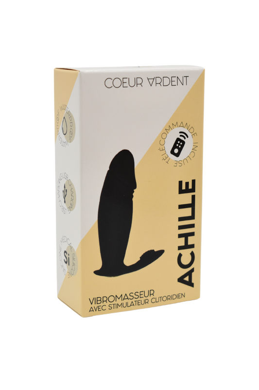 ACHILLE, Mini vibromasseur noir USB, forme pénis avec stimulation clitoridienne, avec télécommande