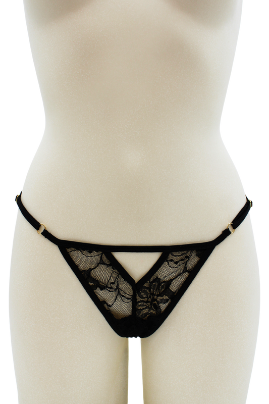 String noir avec bijou perle strass dorés