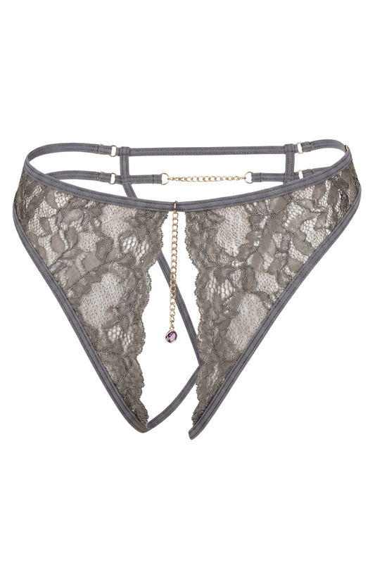String gris avec bijou couleur aléatoire et chaîne dorée