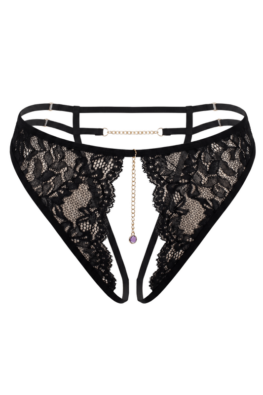 String noir avec bijou couleur aléatoire et chaîne dorée