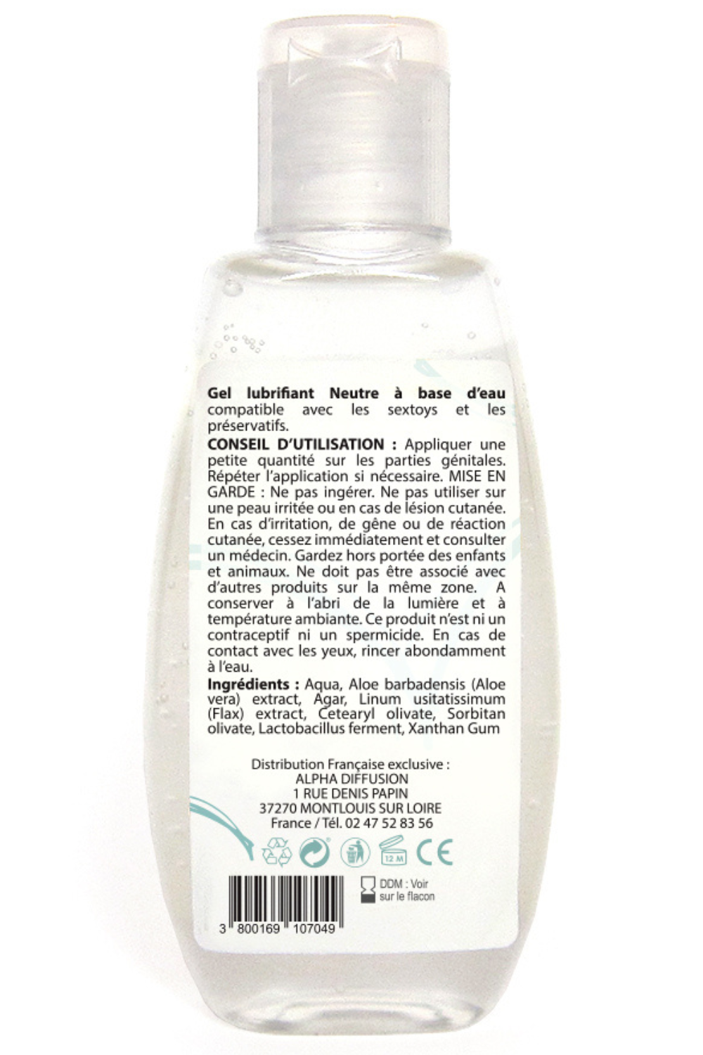 Lubrifiant à base d'eau 100% naturel Neutre 90 ml