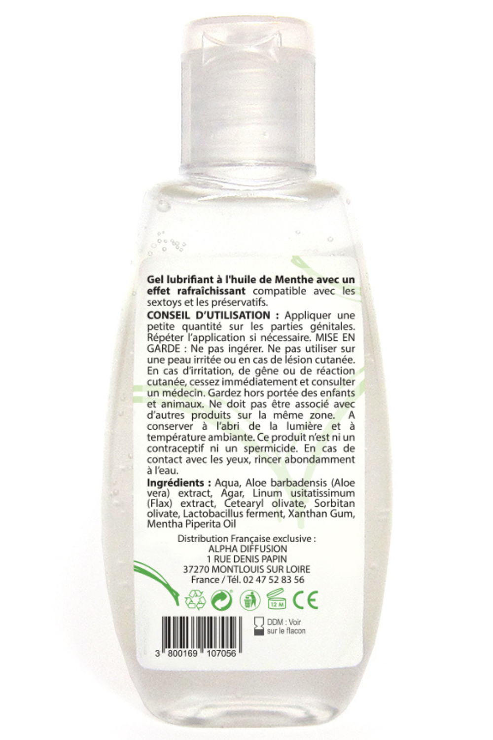 Lubrifiant à base d'eau 100% naturel Menthe poivrée 90 ml