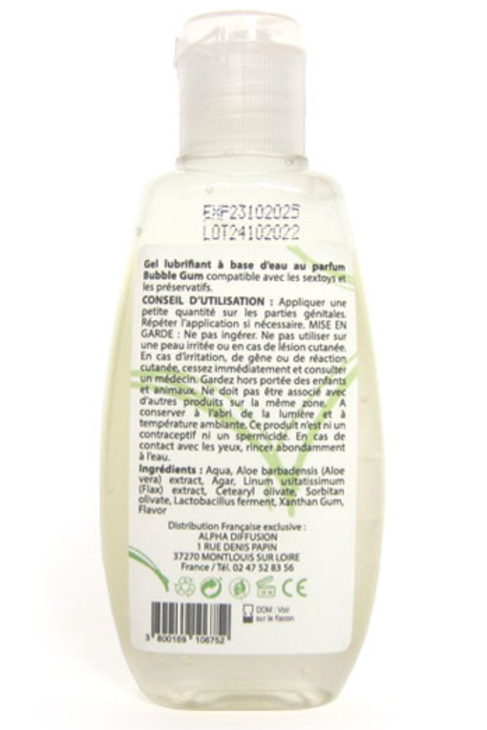 Lubrifiant à base d'eau 100% naturel Bubble Gum 90 ml
