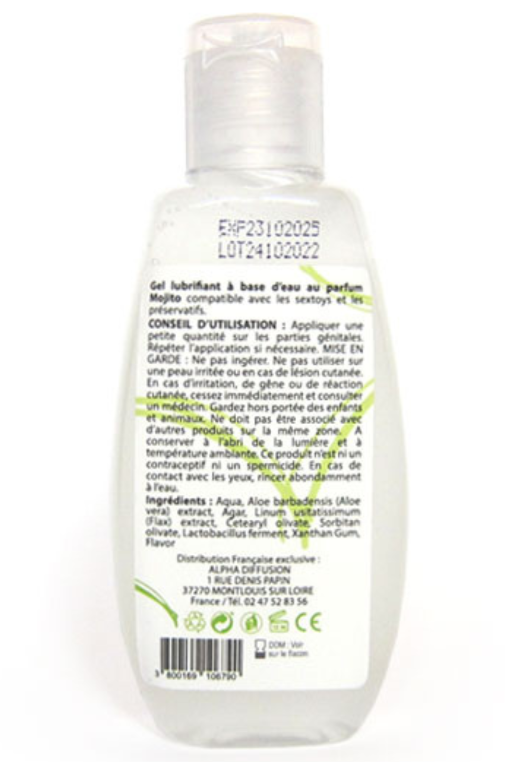 Lubrifiant à base d'eau 100% naturel Mojito 90 ml