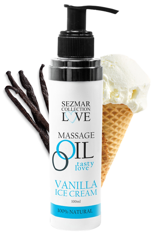 Huile de massage comestible Vanille glacée 100ml 100% naturelle