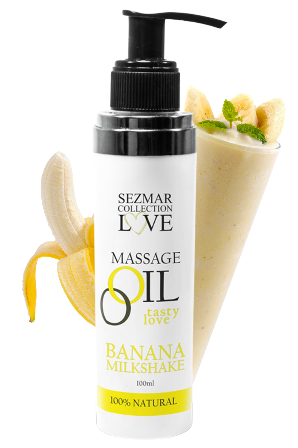 Huile de massage comestible milkshake banane 100ml 100% naturelle