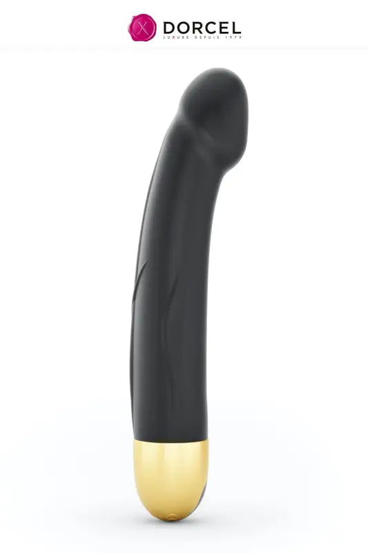 Vibrateur noir avec base dorée.