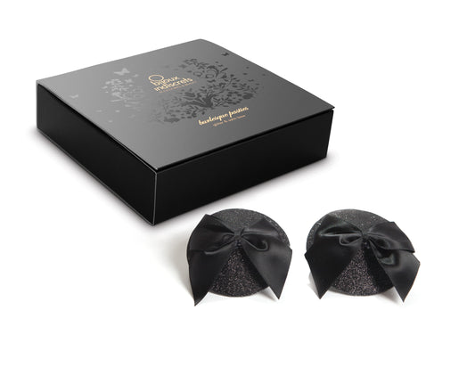 Cache-tétons Burlesque Noeud et Paillettes Noir