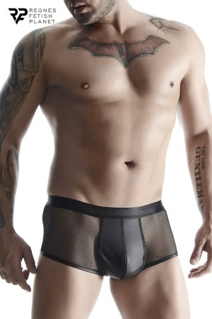 Boxer noir wetlook et mesh