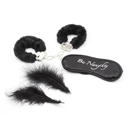 Kit coquin 4 pièces : Menottes, 1 plume et masque · Dreamy Fetish