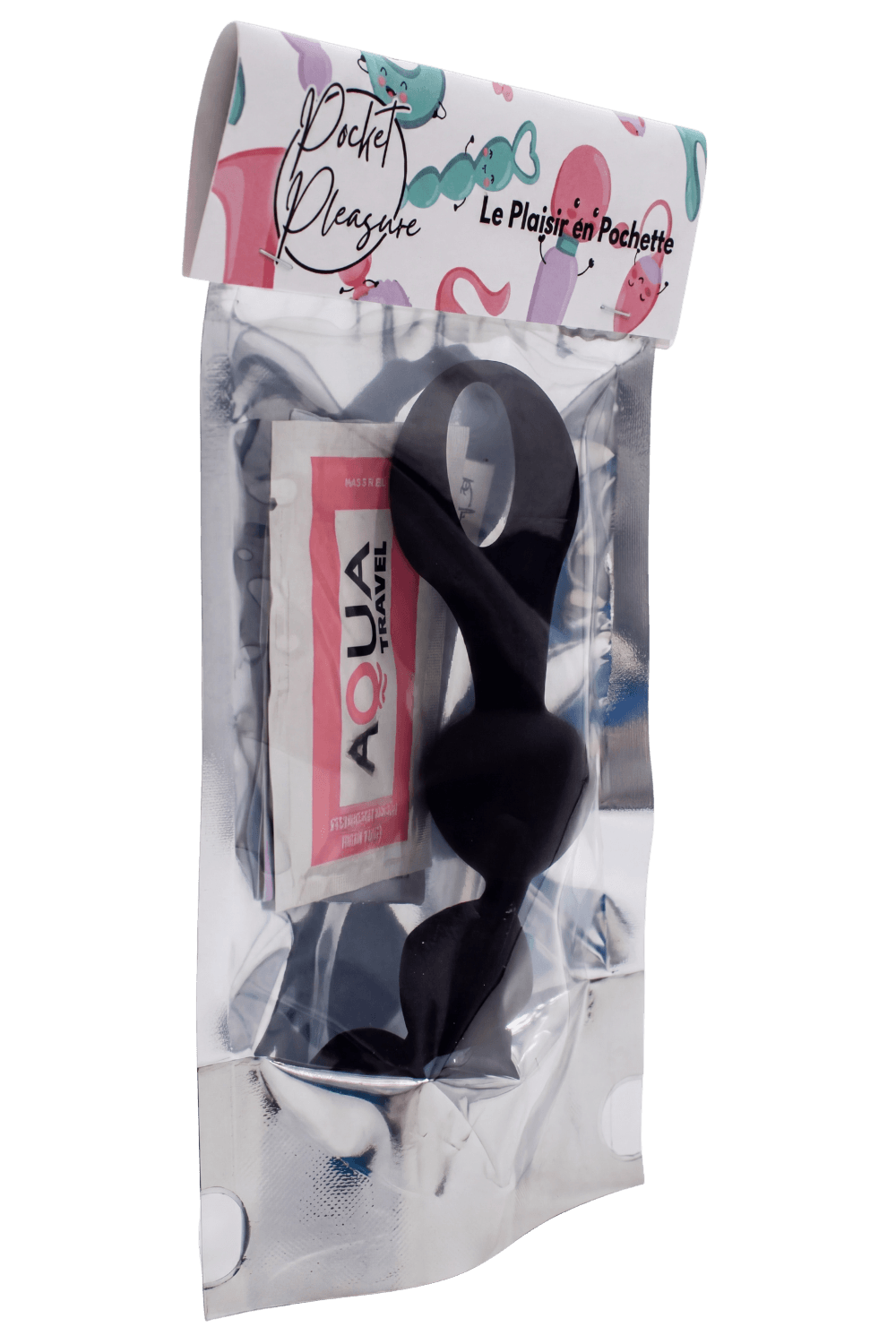 Chapelet anal 3 boules noir silicone 15 cm dosette lubrifiant