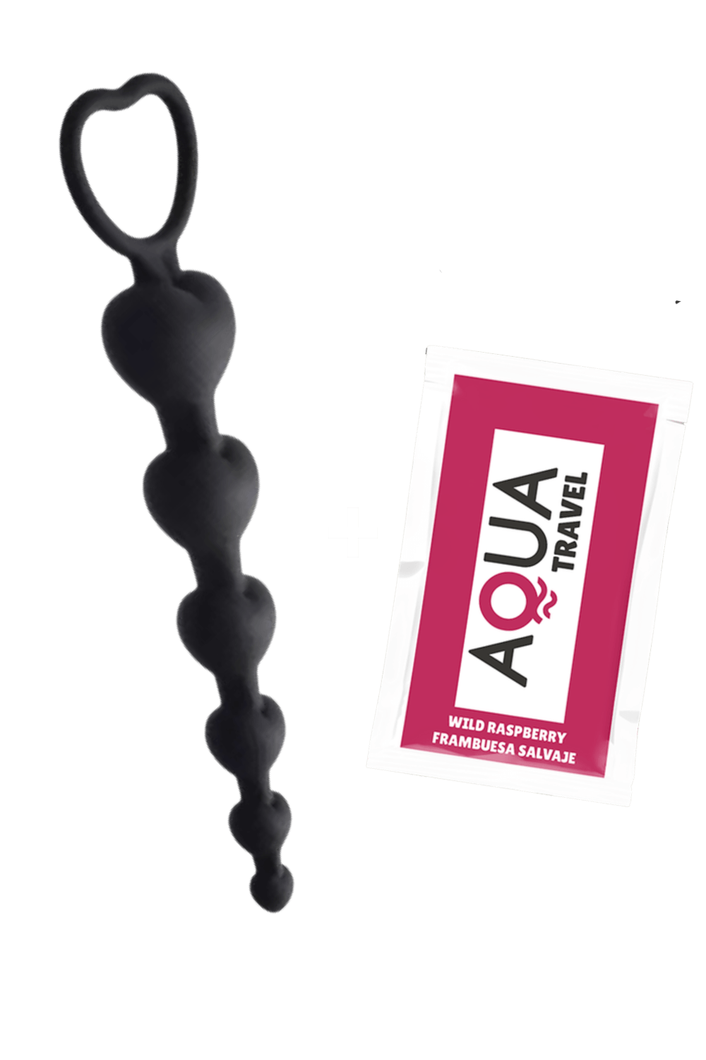 Chapelet Anal Cœur Silicone Noir 1 dosette de lubrifiant