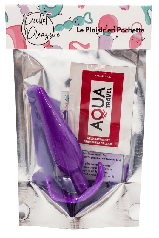 Plug anal violet souple base évasée dosette de lubrifiant