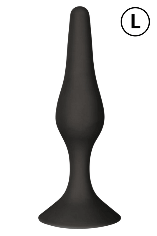 Plug Anal Noir en Silicone L avec Ventouse Taille L 12,7 cm dosette de lubrifiant