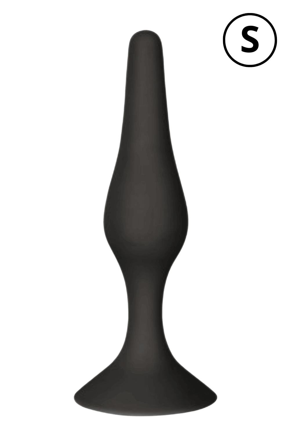 Plug Anal Noir en Silicone S avec Ventouse Taille S 10,5 cm dosette de lubrifiant