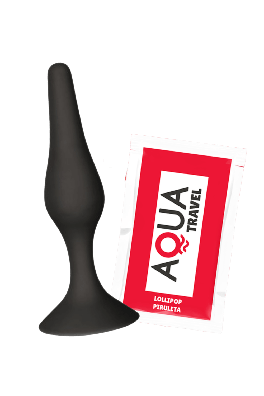 Plug Anal Noir en Silicone S avec Ventouse Taille S 10,5 cm dosette de lubrifiant