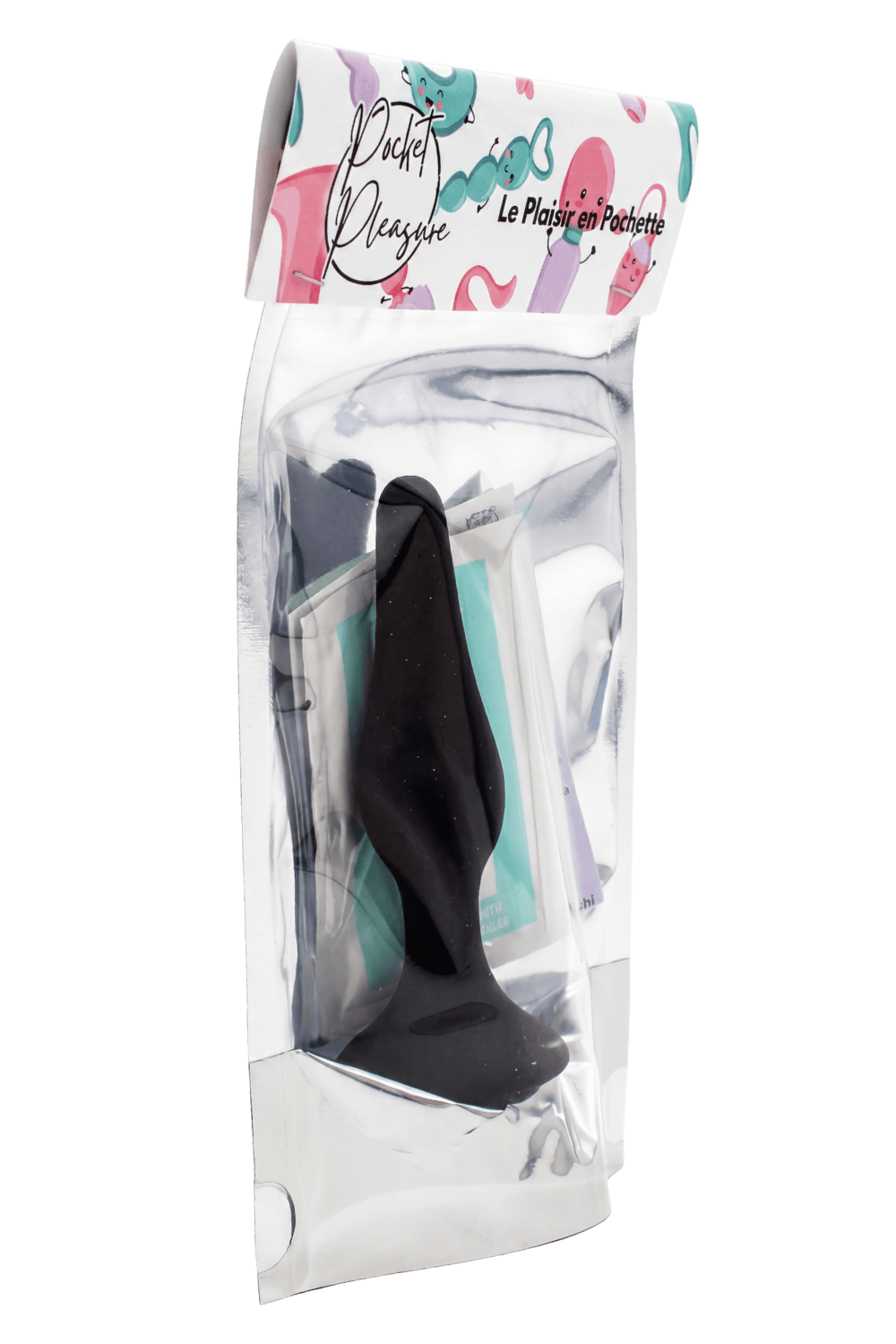Plug Anal Noir en Silicone S avec Ventouse Taille S 10,5 cm dosette de lubrifiant
