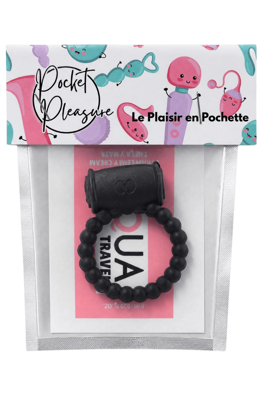 Cockring Vibrant Perlé Noir 1 dosette de lubrifiant