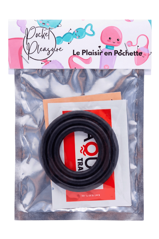 Trio d'Anneaux Péniens Silicone Noir dosette de lubrifiant
