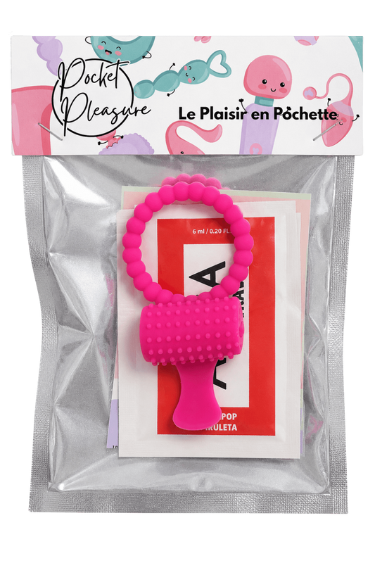 Anneau rose vibrant silicone avec langue picot dosette de lubrifiant