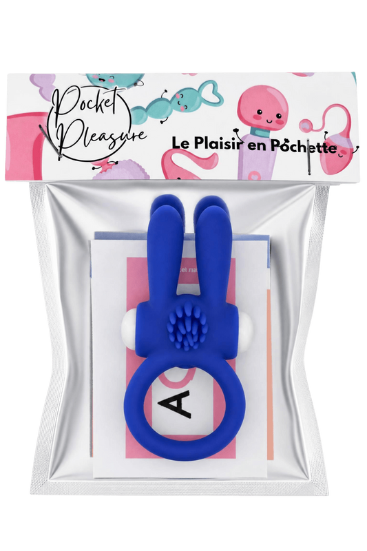 Anneau Vibrant Rabbit Bleu Silicone 1 dosette de lubrifiant