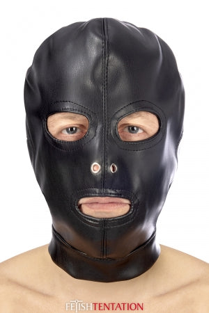 Cagoule BDSM 3 ouvertures en simili cuir
