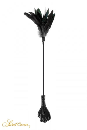Mini cravache main avec plumes noires