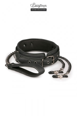 Collier cuir avec chaînes de seins