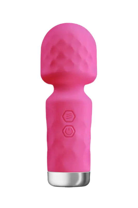 Baguette massante rose, texturée, avec base argentée.