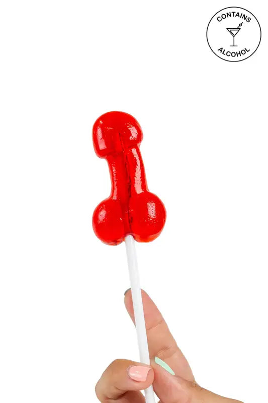 Sucette rouge en forme de pénis.