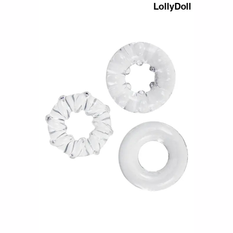 Trois cockrings transparents Litolu, l'accessoire élégant et discret pour pimenter vos jeux intimes. Idéal pour booster...