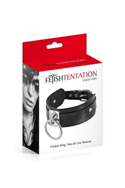 Collier large noir avec anneau Fétish Tentation
