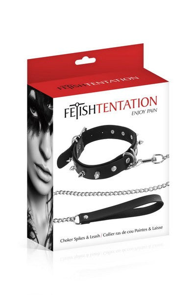 Collier à pointes métal et laisse Fétish Tentation