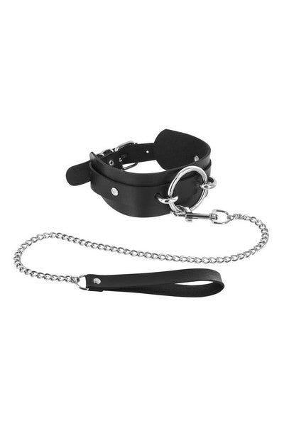 Collier noir anneau et laisse Fétish Tentation microfibre