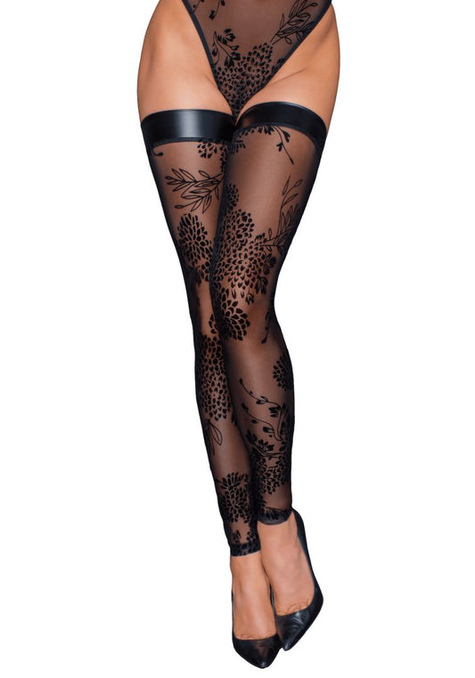 F243 Bas en tulle avec broderie flock à motifs